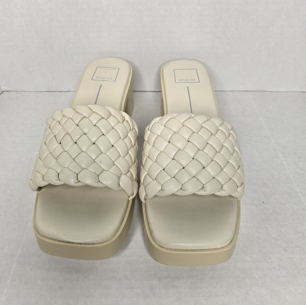 Dolce Vita Cream Woven Slide Sandals